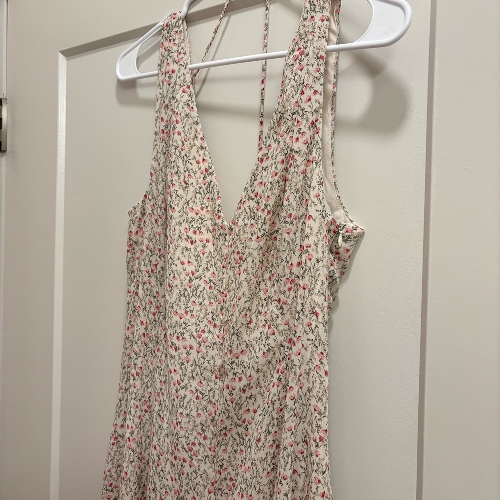 Lulu's Floral Midi Dress in Cream and Pink